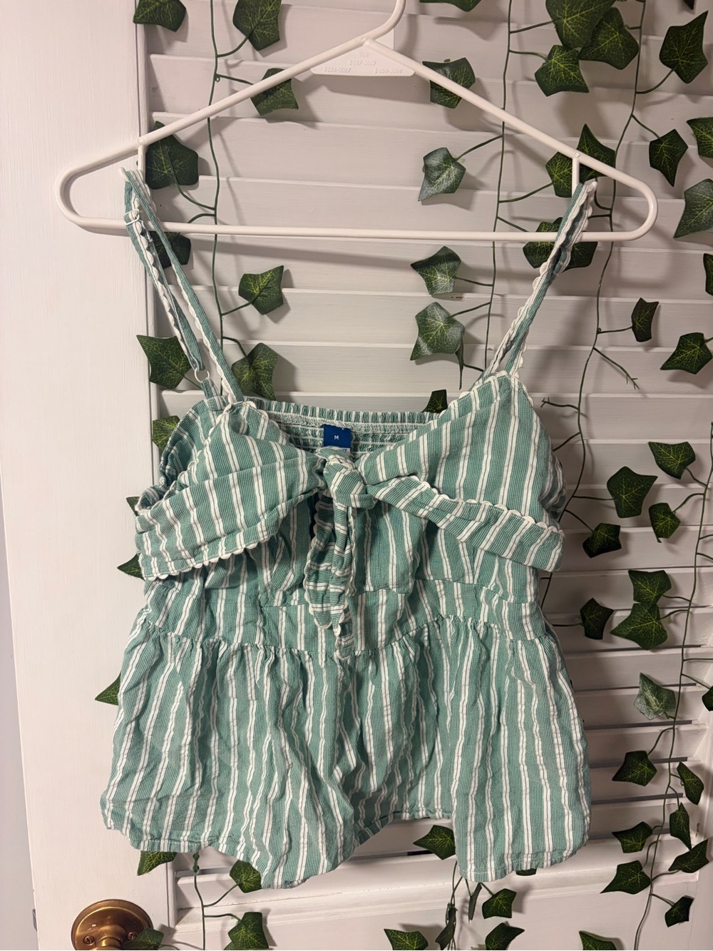Babydoll Mint Green Striped Tie-Front Tank Top